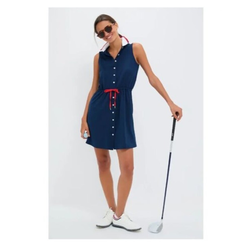 Tuckernuck Navy Blue Tennis Golf Active Sleeveless Collar Drawstring Dress Women